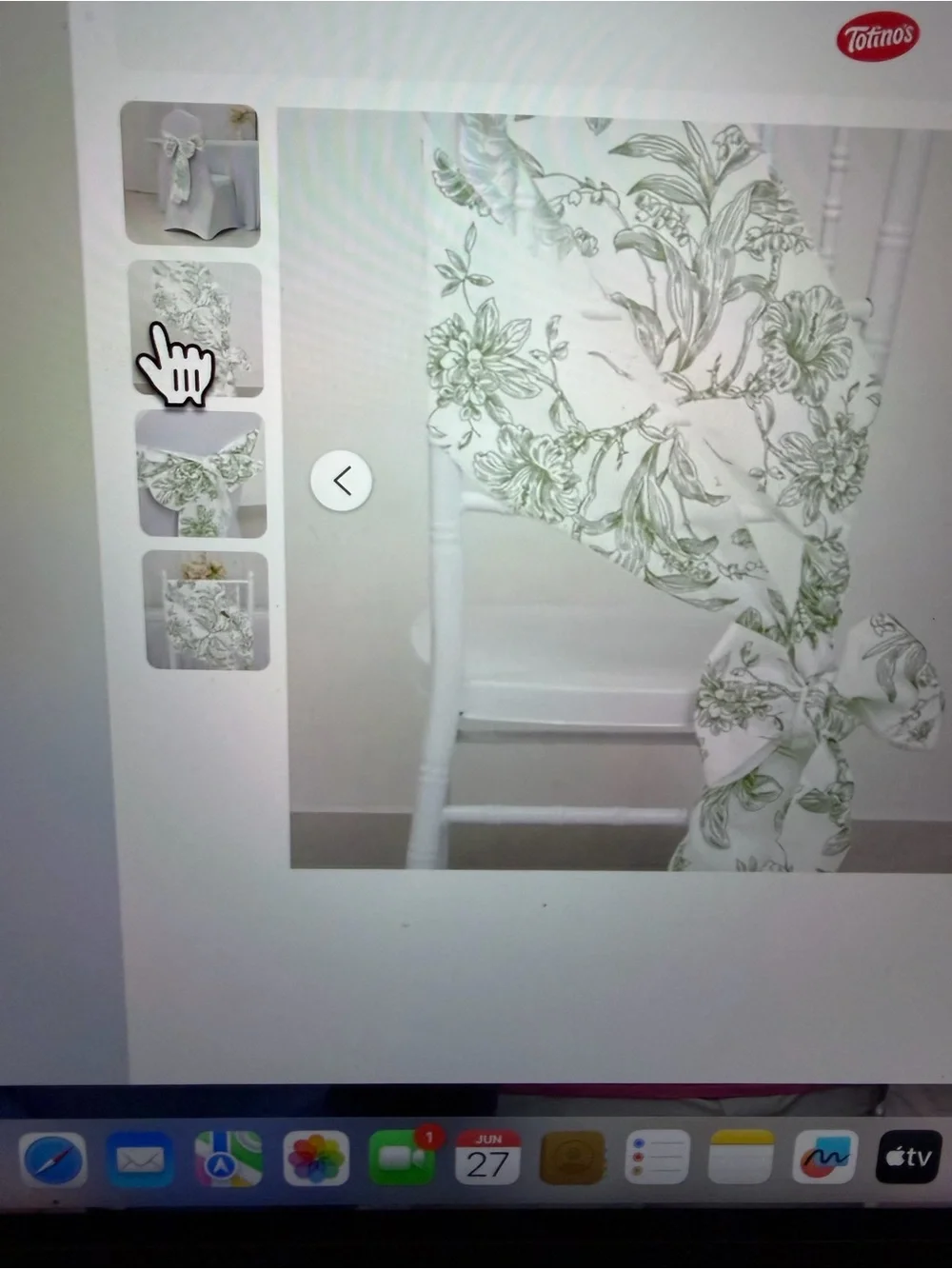 Polyester chair sashes/bows white and dusty sage green French toile